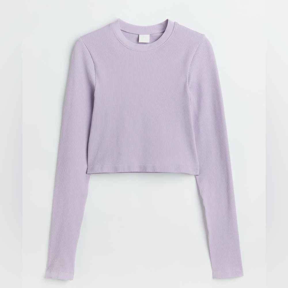 H&M Seamless Ribbed Long Sleeve Shirt in Lavender - Size M